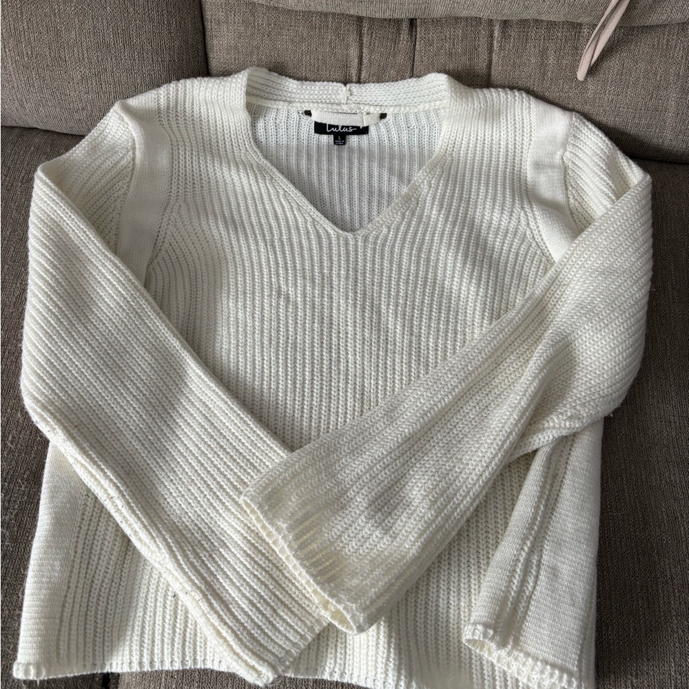Lulu's Cream V-Neck Sweater